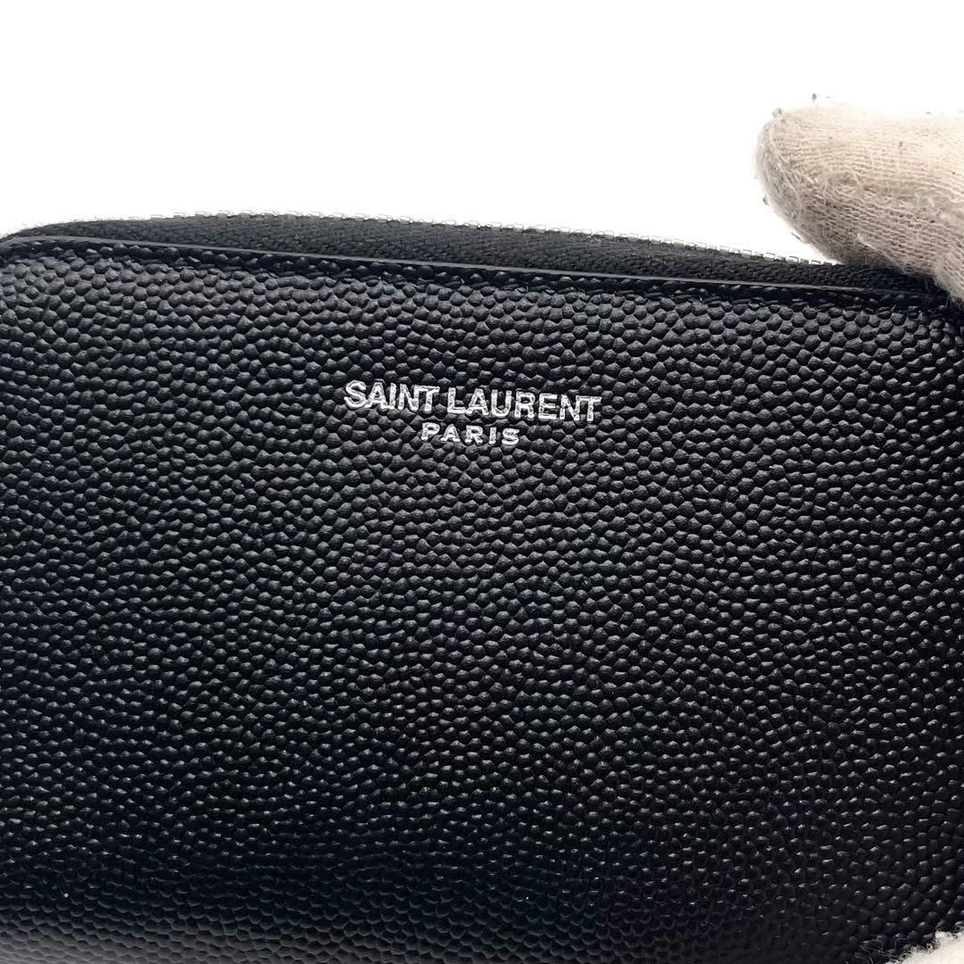 【新品同様】サンローラン ケース ラウンドジップ キャビアスキン ブラック