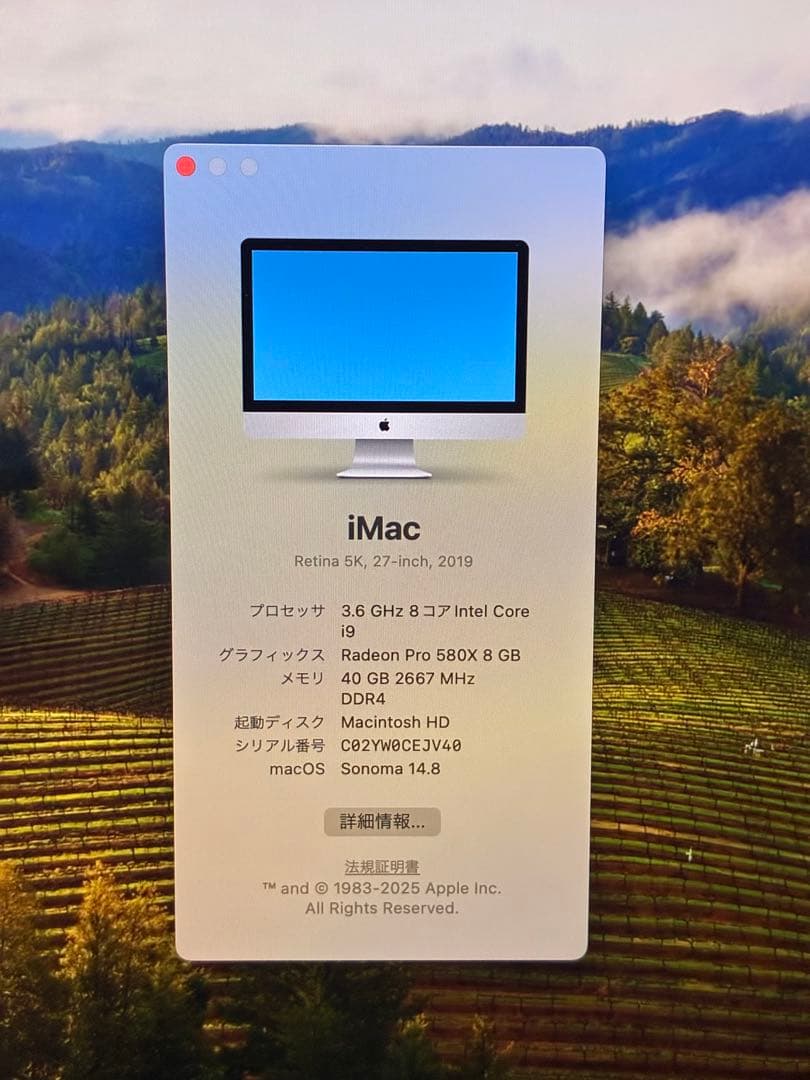 iMac 5K 27インチ 2019モデル SSD1TB メモリ40GB i9