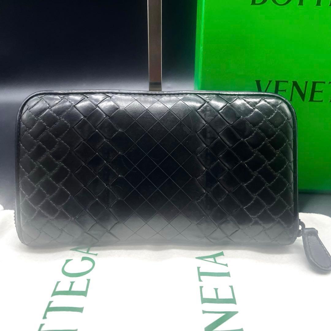 希少✨ボッテガ 長財布 ラウンドファスナー イントレチャート レザー 本革 黒