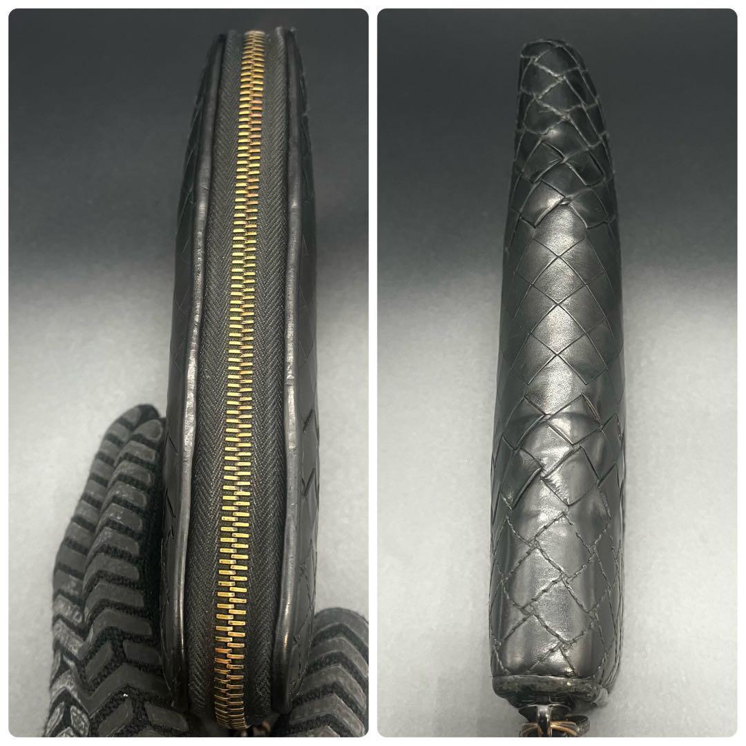 希少✨ボッテガ 長財布 ラウンドファスナー イントレチャート レザー 本革 黒