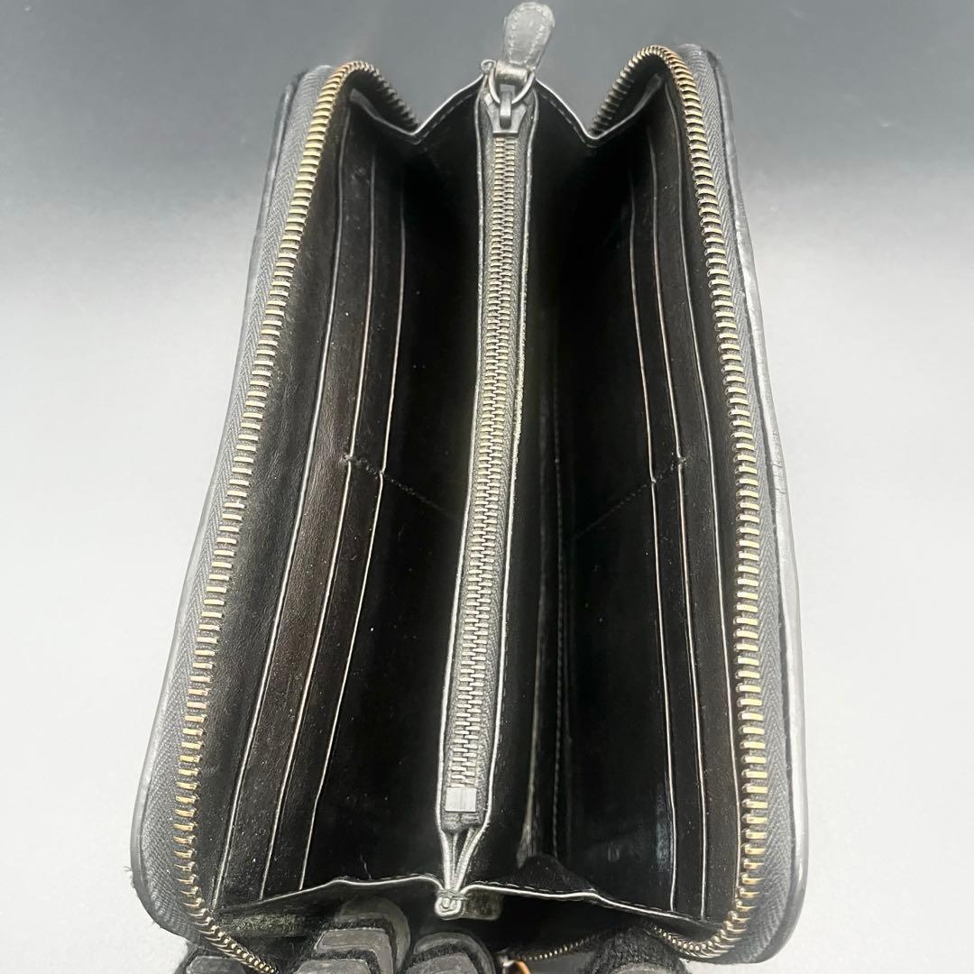 希少✨ボッテガ 長財布 ラウンドファスナー イントレチャート レザー 本革 黒