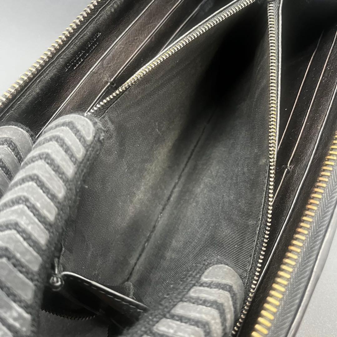 希少✨ボッテガ 長財布 ラウンドファスナー イントレチャート レザー 本革 黒