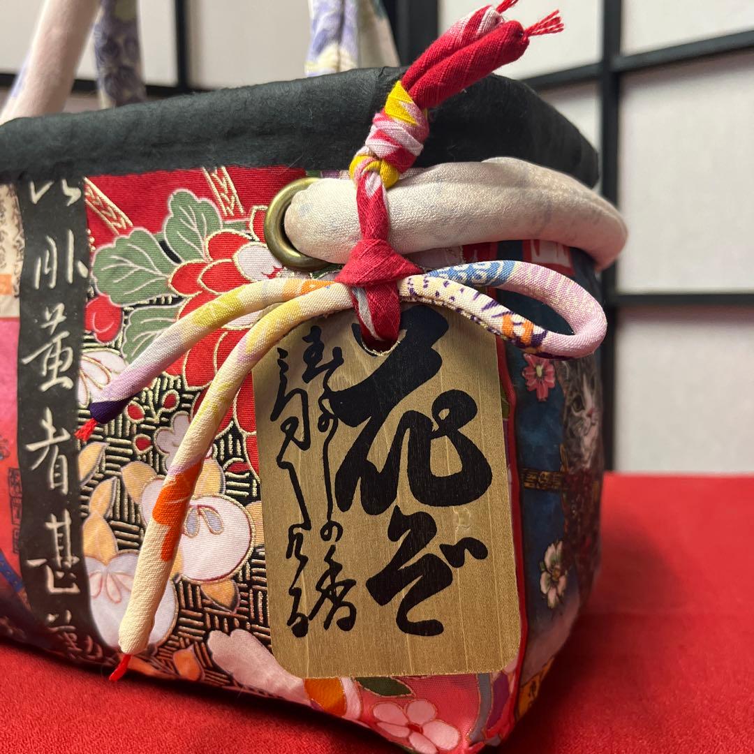 和猫 一閑張り バッグ かごバッグ ハンドバッグ 花 浮世絵 和柄 小さめ