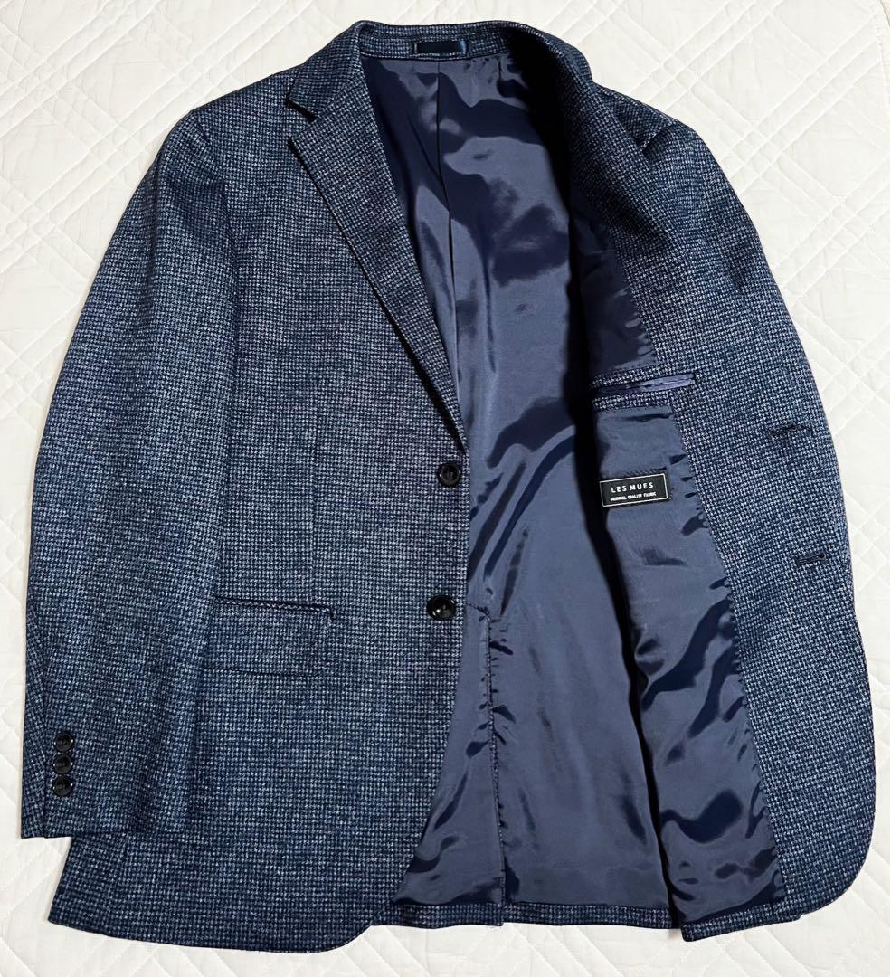 新品 未使用 タグ付き LES MUES ジャケット 尾州 ブルー 織柄