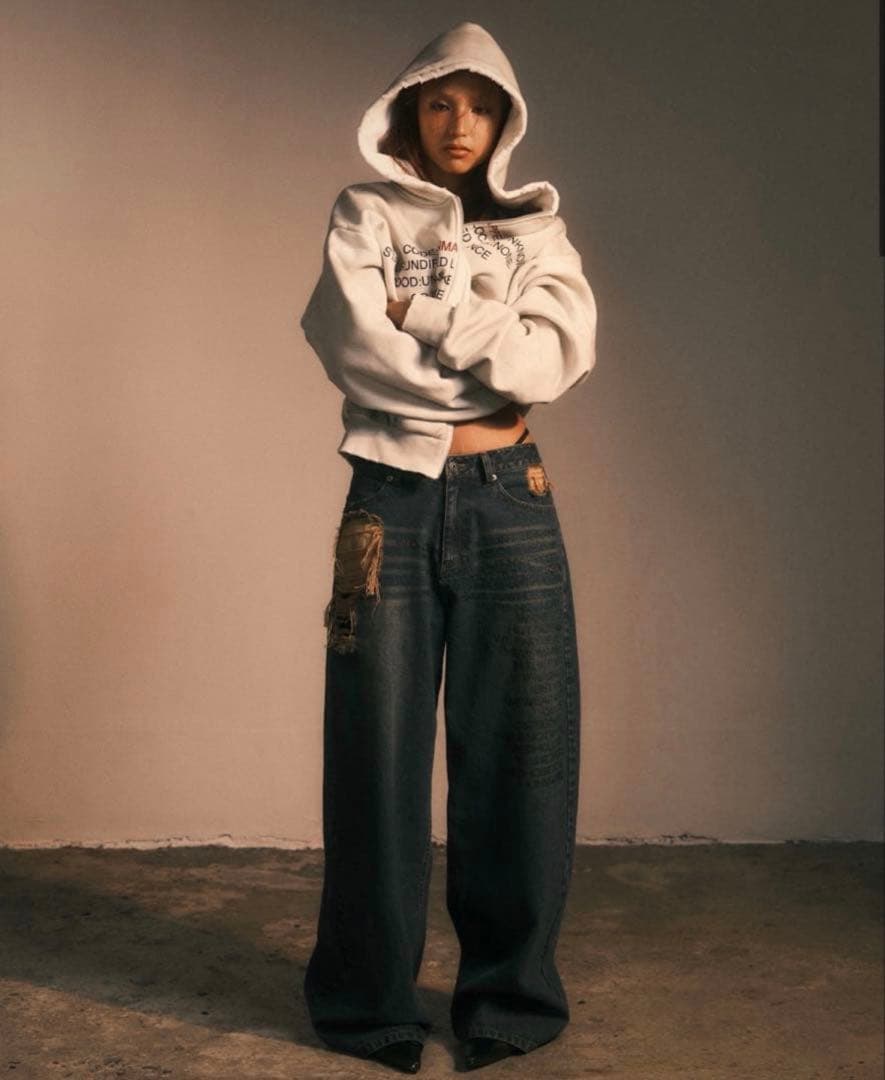 パンツ unmapped Washed out script jeans