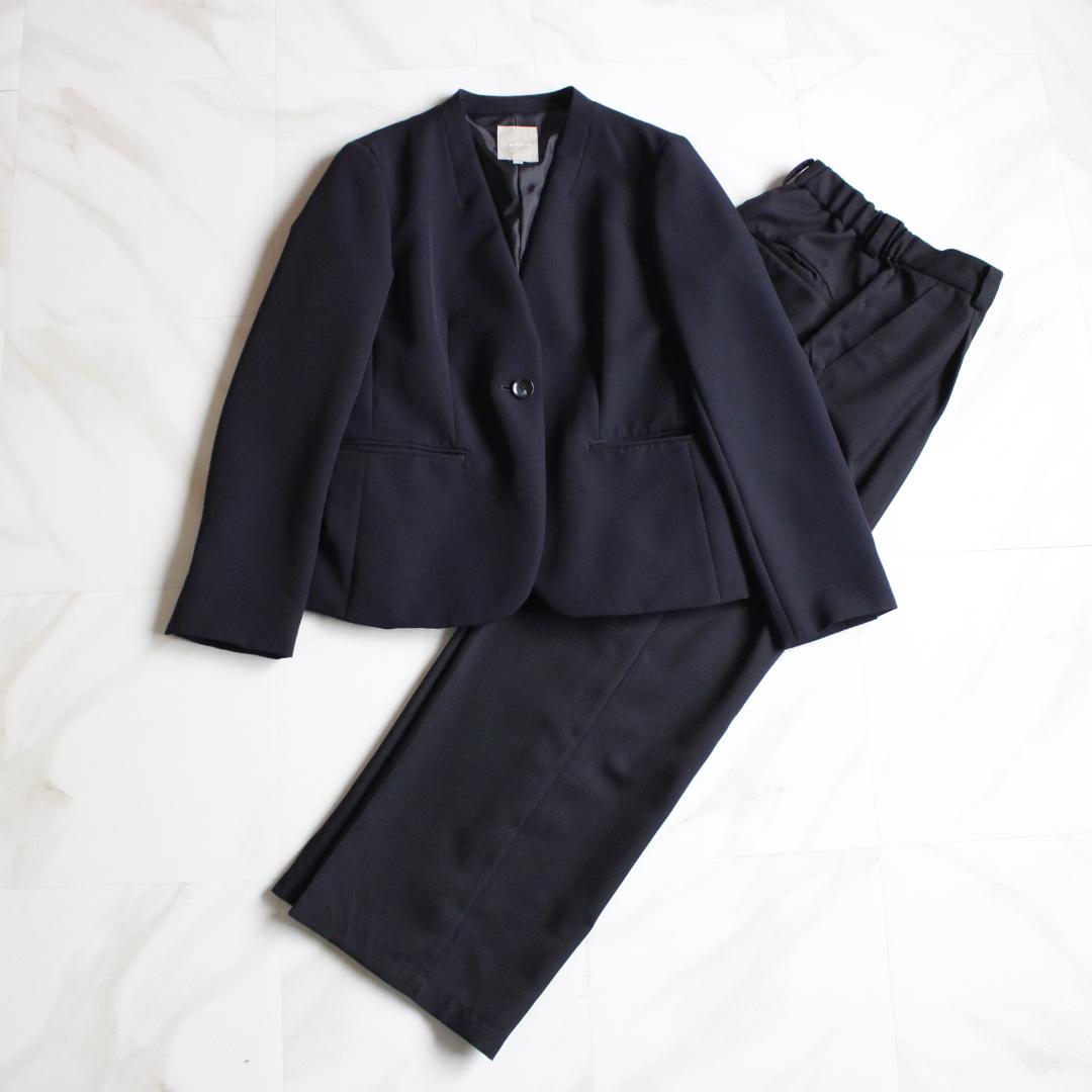 【美品】LEPSIM パンツスーツ セットアップ ノーカラー M ネイビー