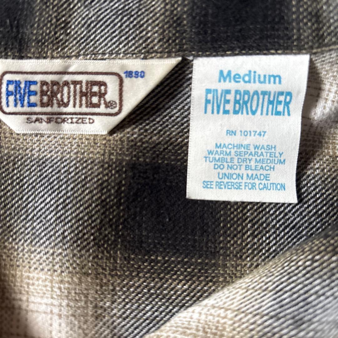 FIVE BROTHER 開襟 シャツ オンブレチェックシャツ 長袖