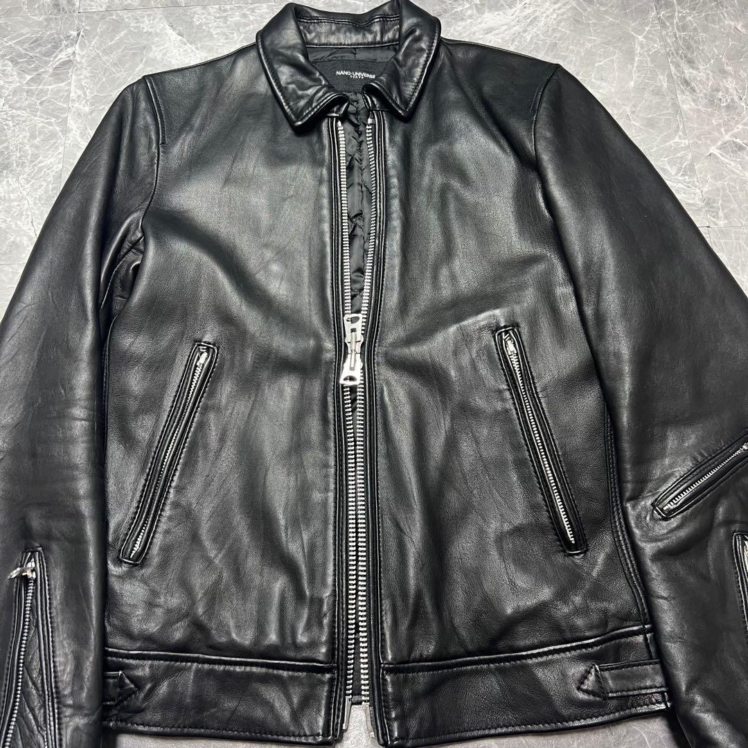 極美品　ナノユニバース　シングルライダース　ジャケット　ラムレザー　キルティング