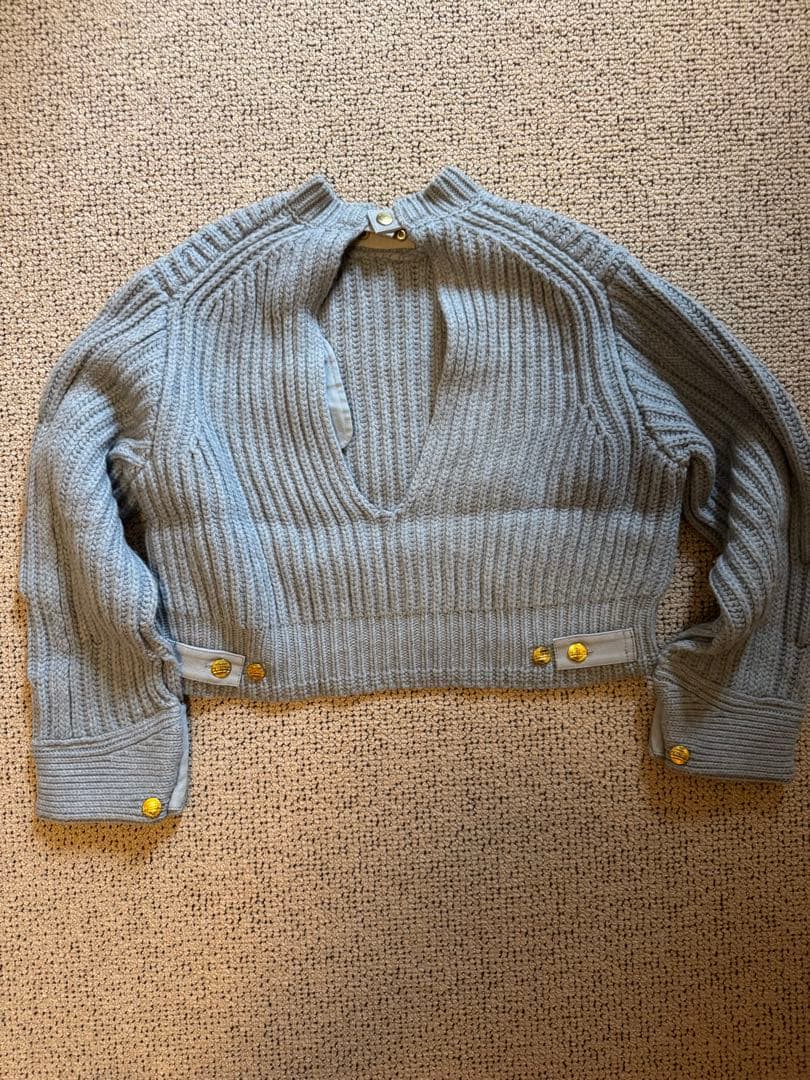 sacai ✖️ Carhartt リブ編み クロップドセーターライトブルー