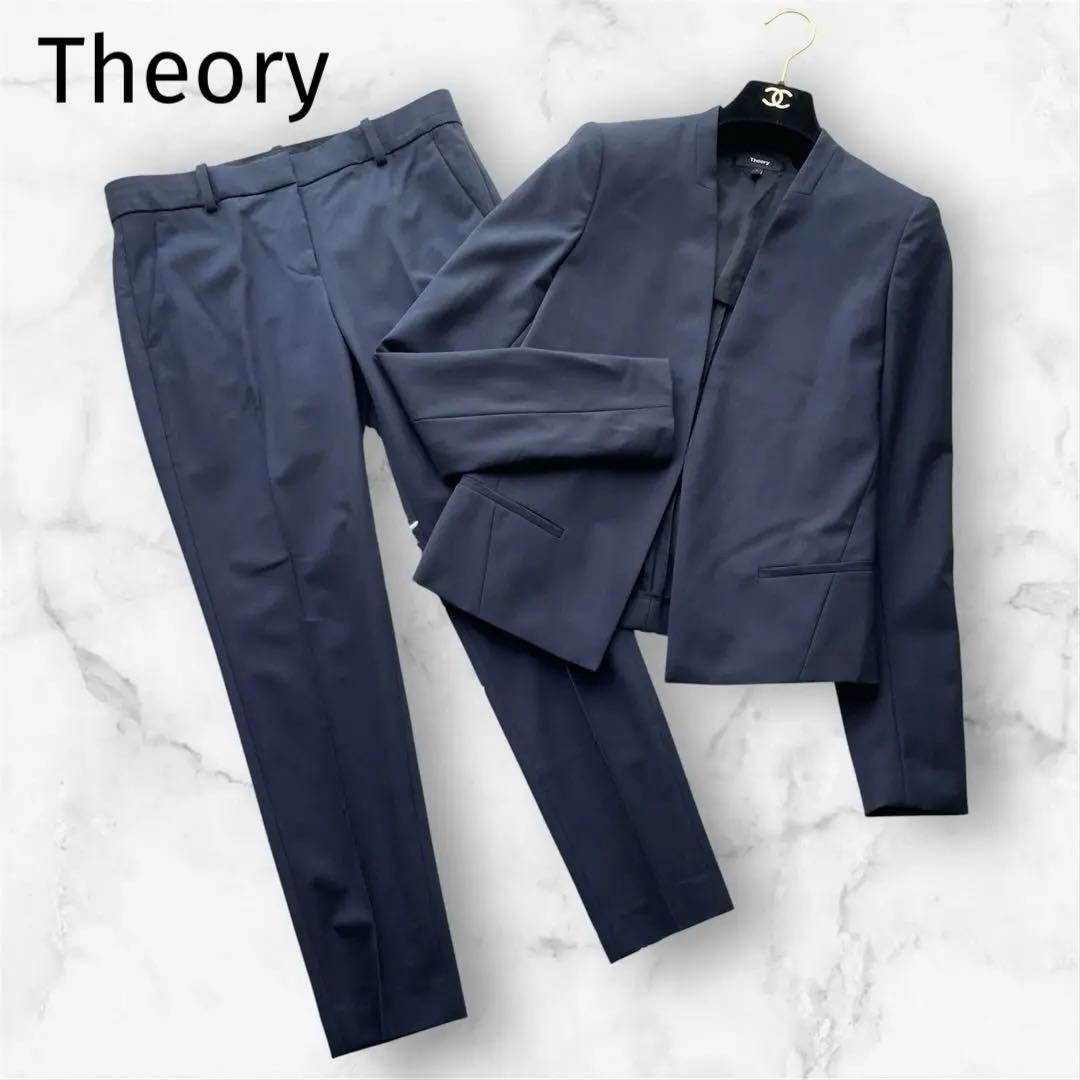 【専用Theory】パンツスーツ ノーカラージャケット ストレッチ ネイビーM
