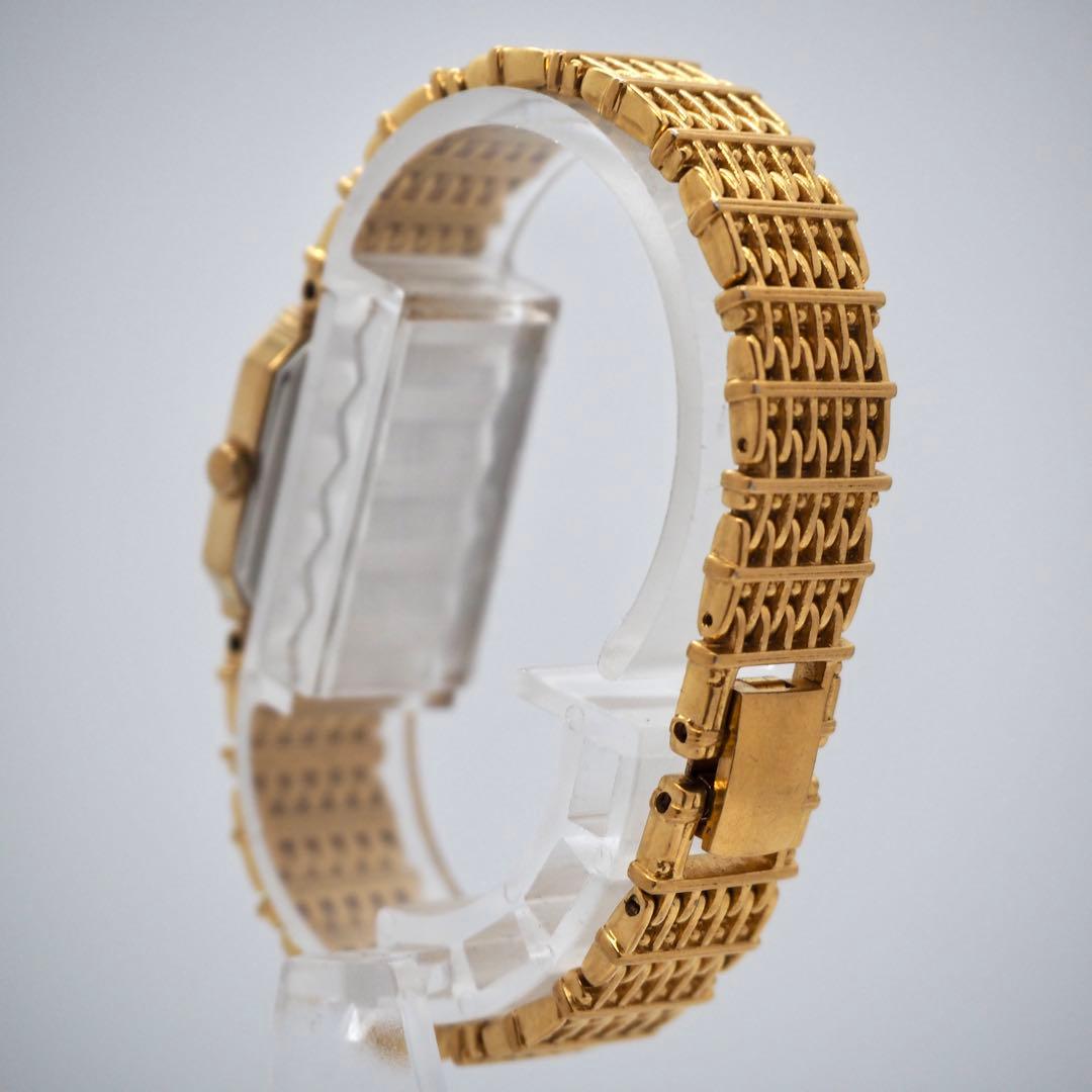 398 稼働【美品】SEIKO 時計　ブラック　ゴールド　スクエア　レディース