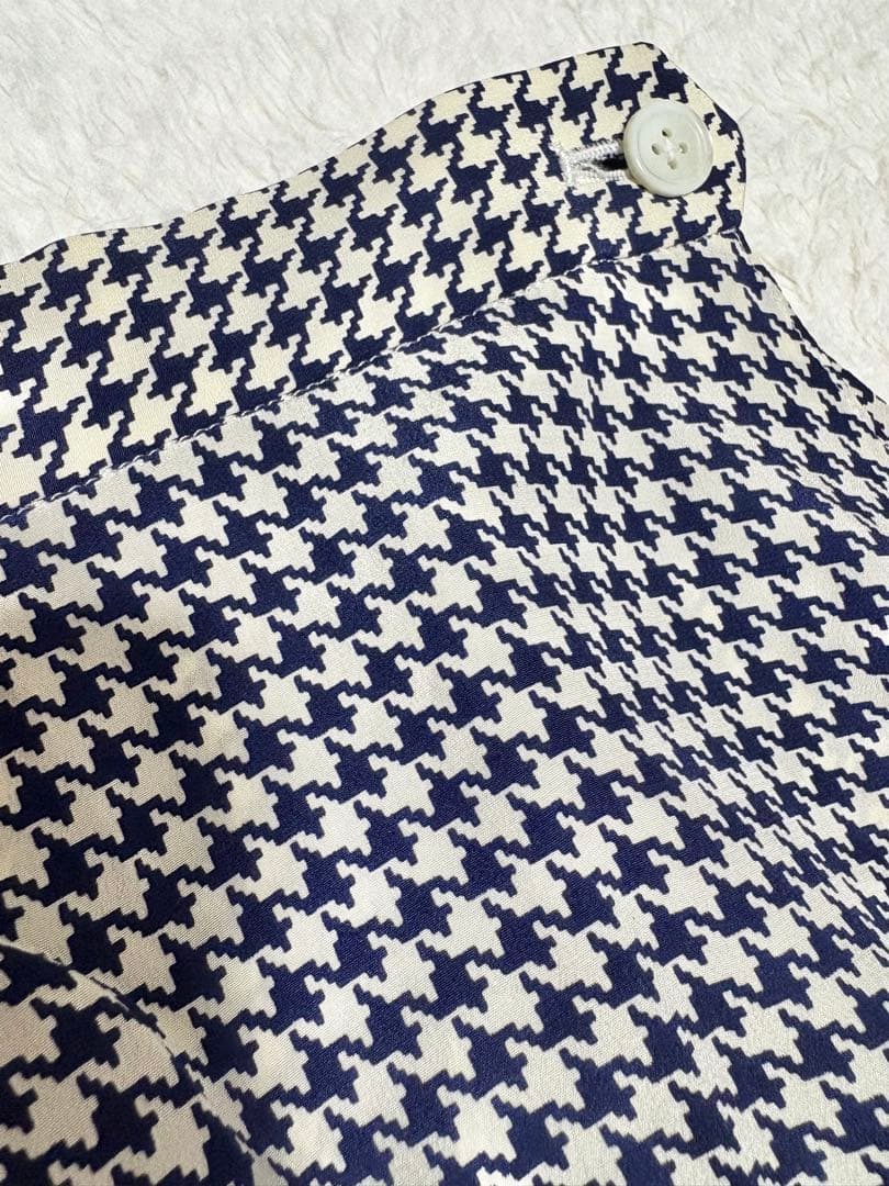 RALPH LAUREN 千鳥柄シルクロングスカート ネイビー