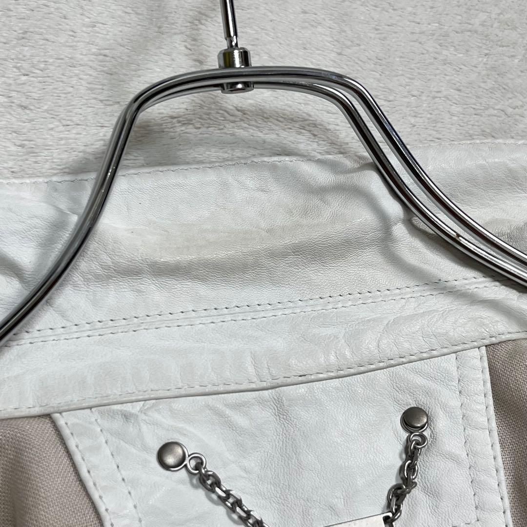 『ジョゼフ オム』ラムレザー 2Bジャケット パンチング 50 羊革 ホワイト白