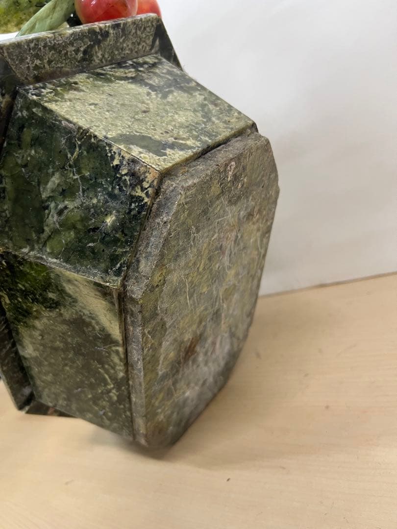 中国美術　桃樹玉石　桃木玉石盆栽　景泰藍　石細工彫刻　置物　縁起物