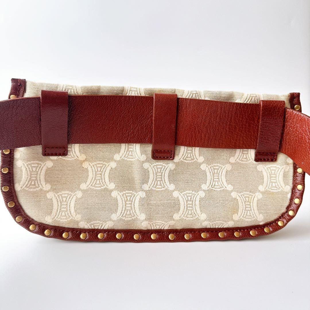 希少 セリーヌ マカダム ウエストバッグ ベージュ×ブラウン レザー×キャンバス