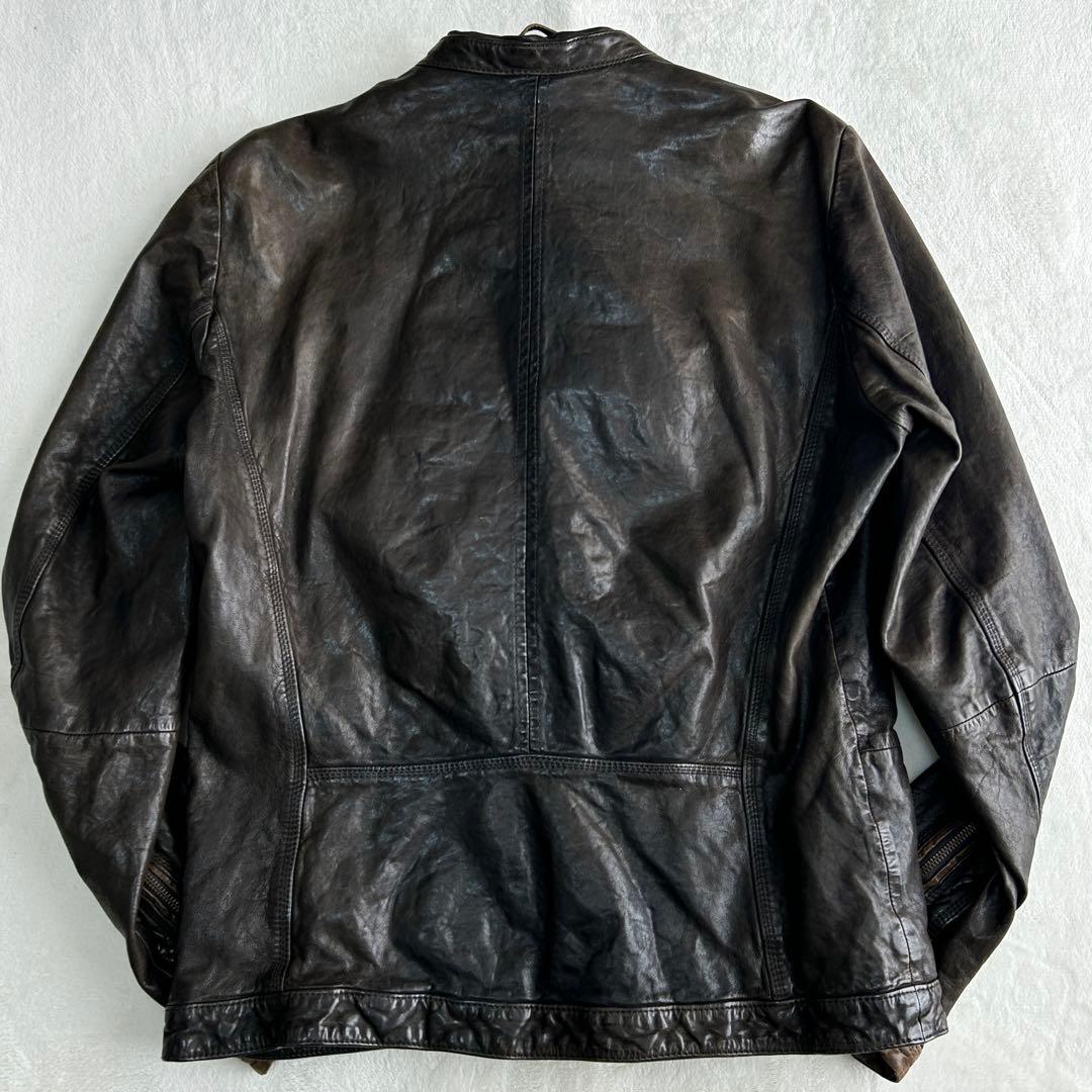 ま*l様 ディーゼル 羊革レザー シングルライダース ジャケット L レーシング
