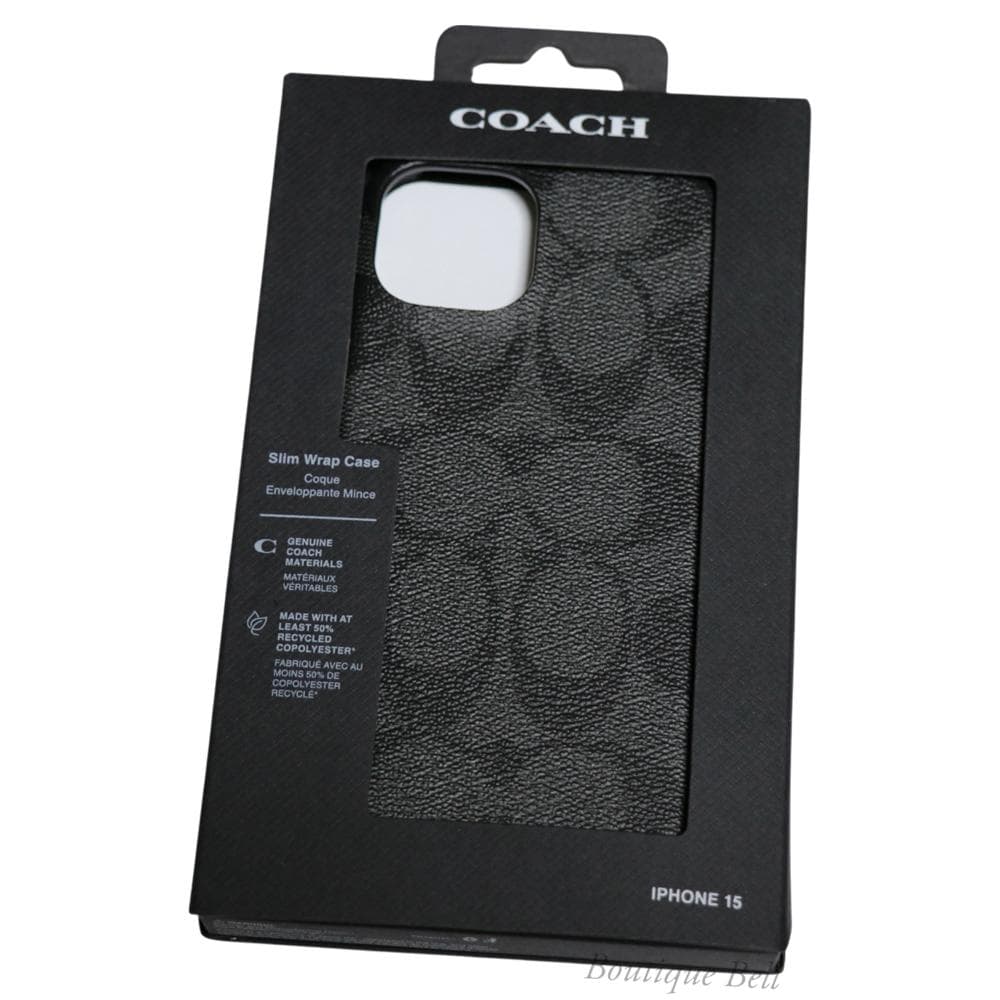 【コーチ】シグネチャー PVC iPhone15 ケース チャコールグレー