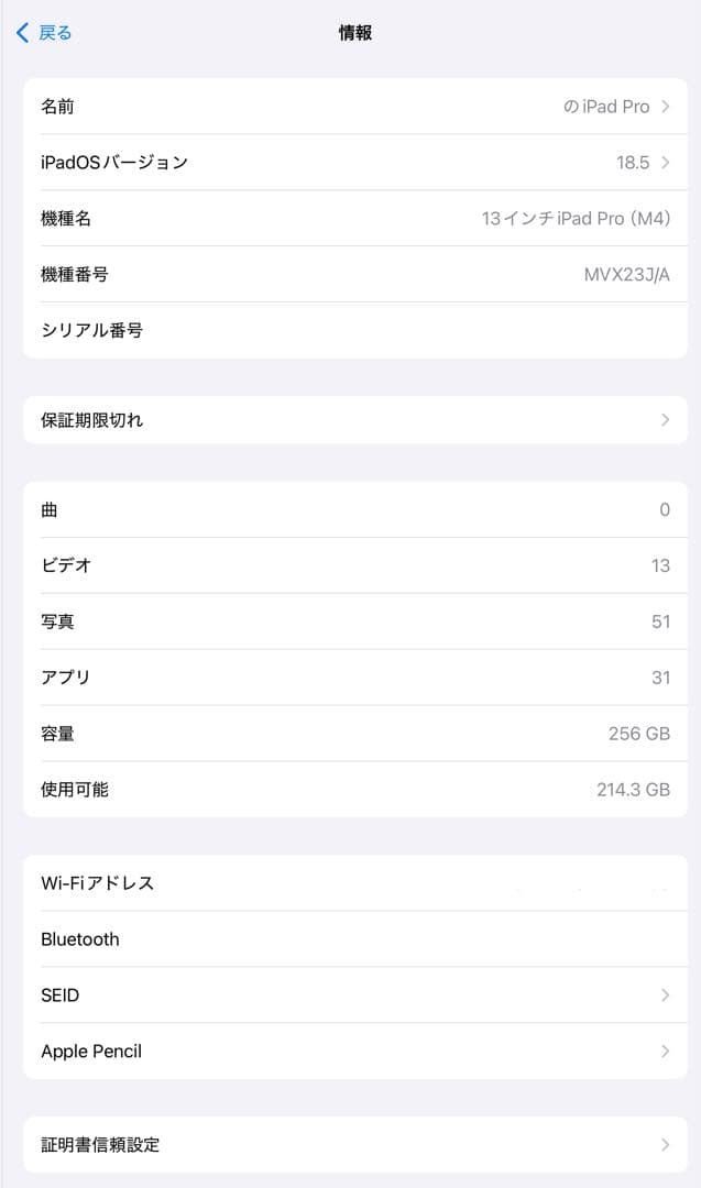 M4 iPad Pro 本体　wi-fiモデル　13インチ 256GBセット可