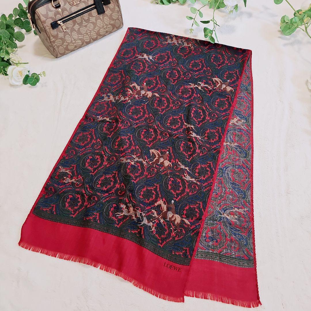 美品✨LOEWE　ロエベ　長方形　ウールスカーフ　ショール　ホースペイズリー柄