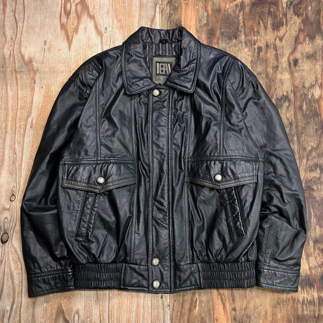 80s レザー A-2 フライトジャケット ブラック 牛革 VINTAGE 短丈