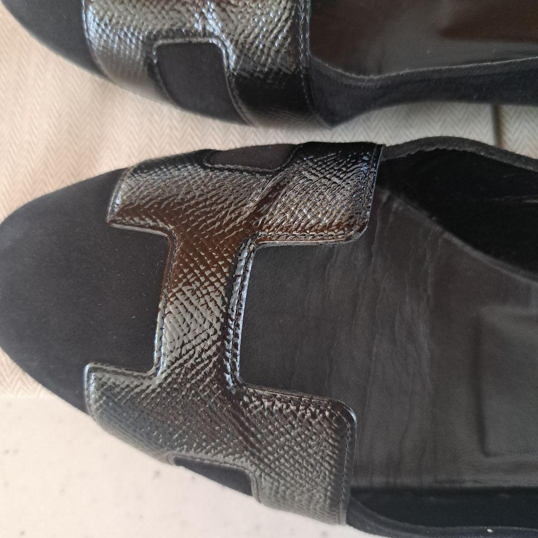 エルメス黒 スエード レザー シューズ