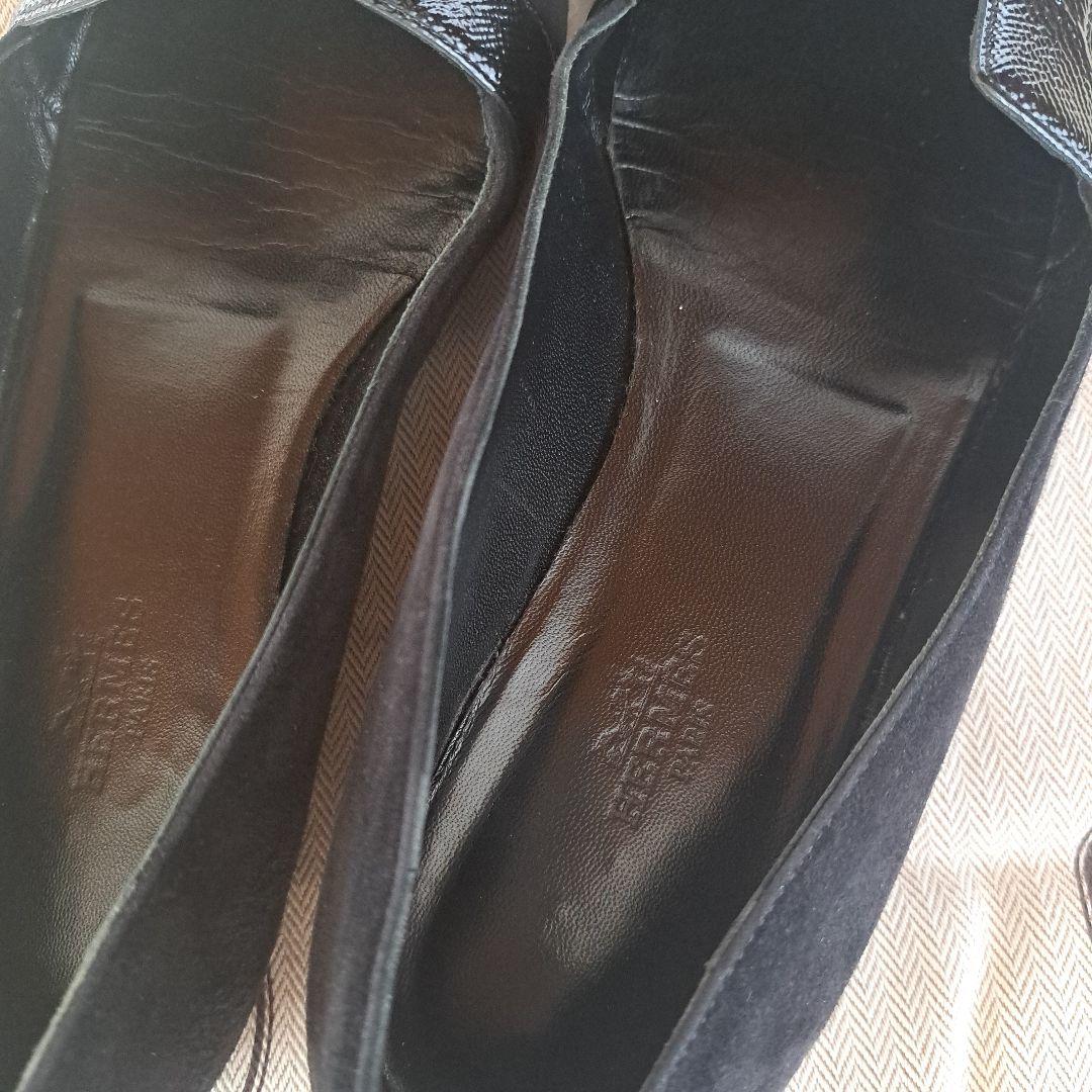 エルメス黒 スエード レザー シューズ