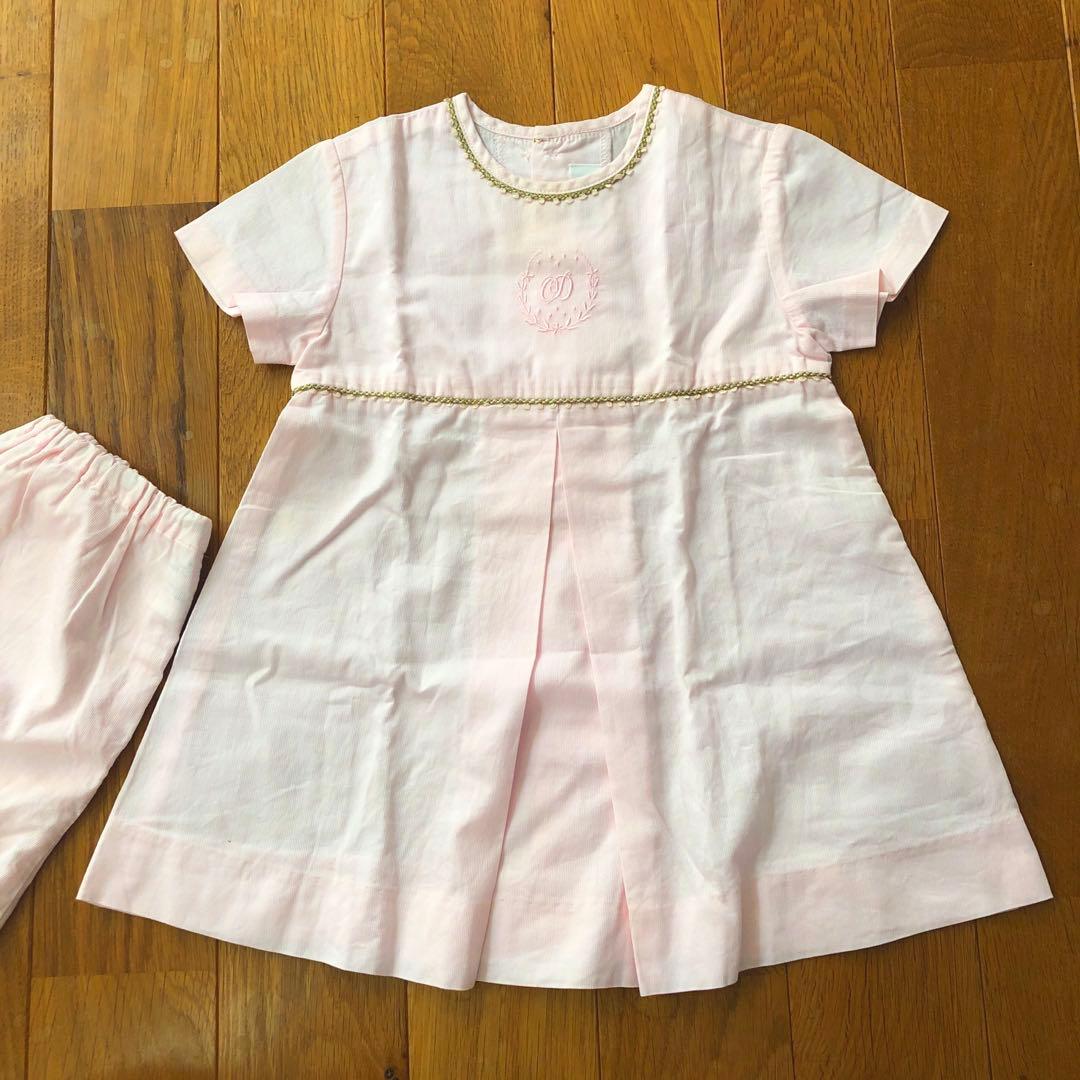 Baby Dior桜色ワンピース半袖90共布パンツ付