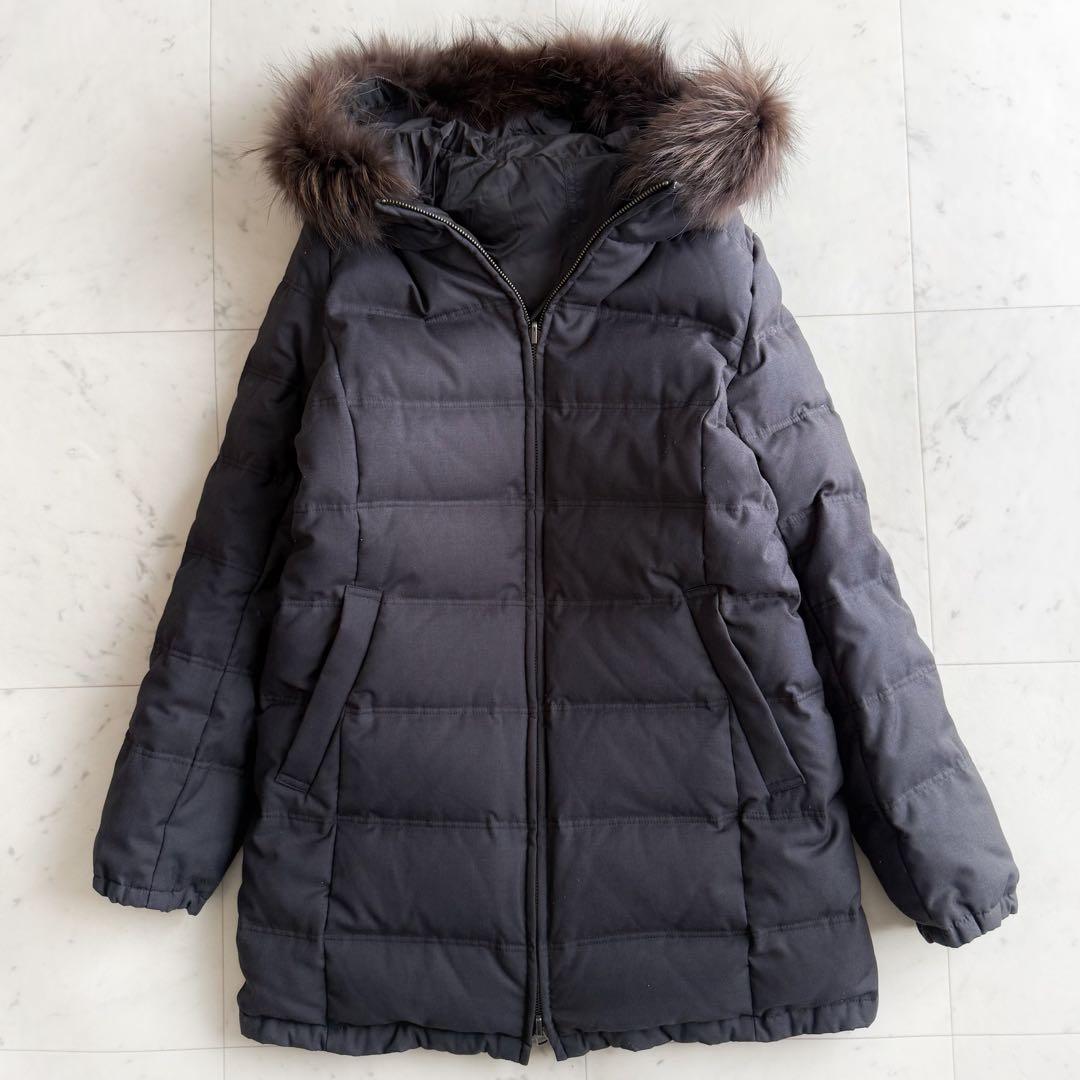 美品 23区 リバーシブル ラクーンファー ダウンコート◆グレーブラック