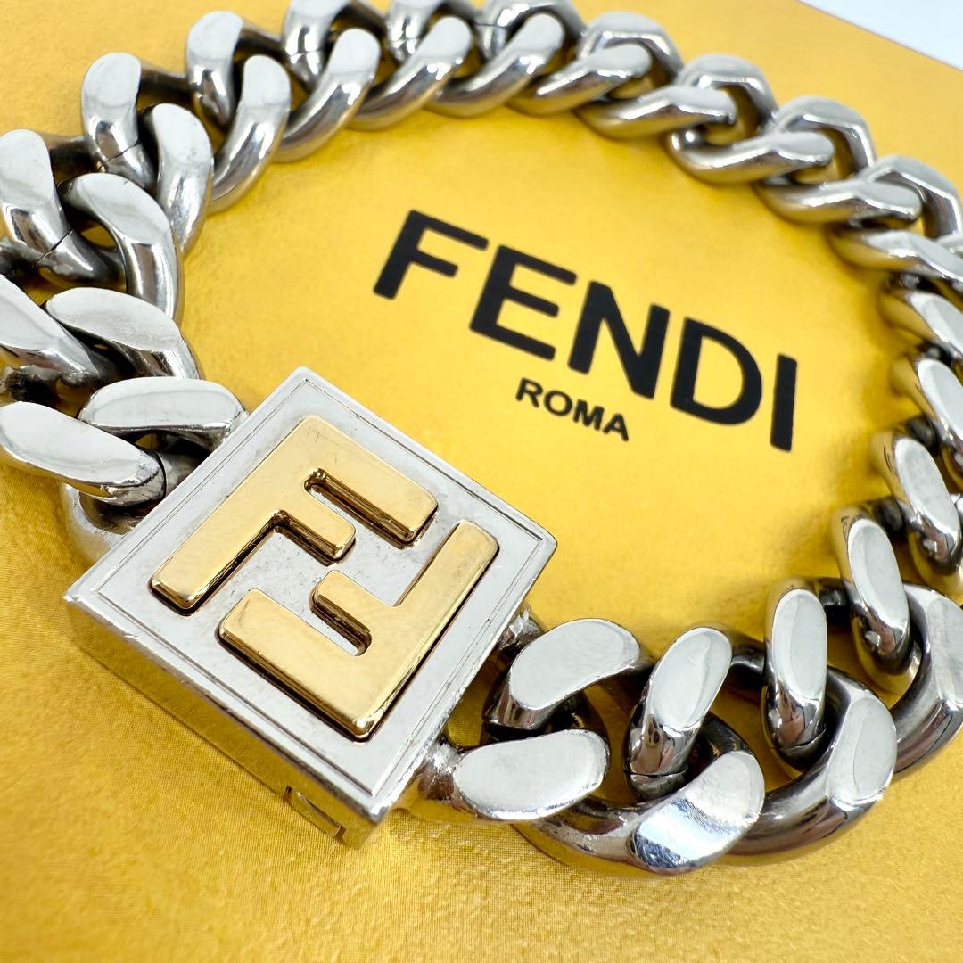 美品 FENDI FF ロゴ ブレスレット 喜平 シルバー ゴールド Sサイズ
