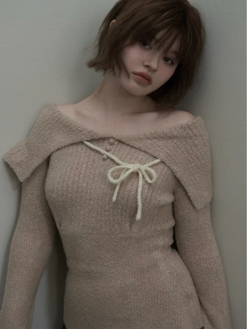 トップス andmary Flora knit tops (pink beige_F)