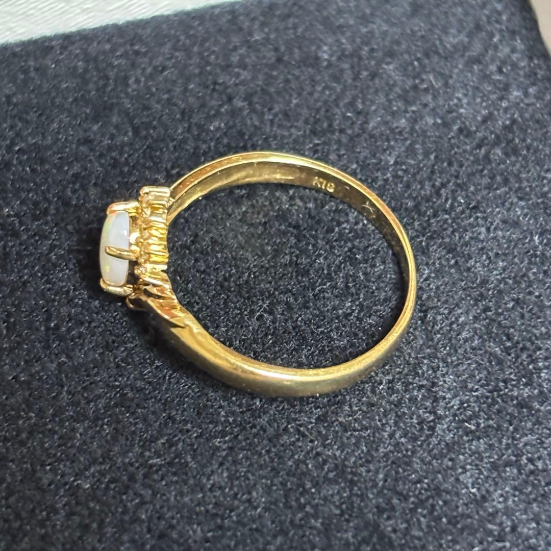 K18 ホワイトオパール ダイヤモンド　リング　10.5号