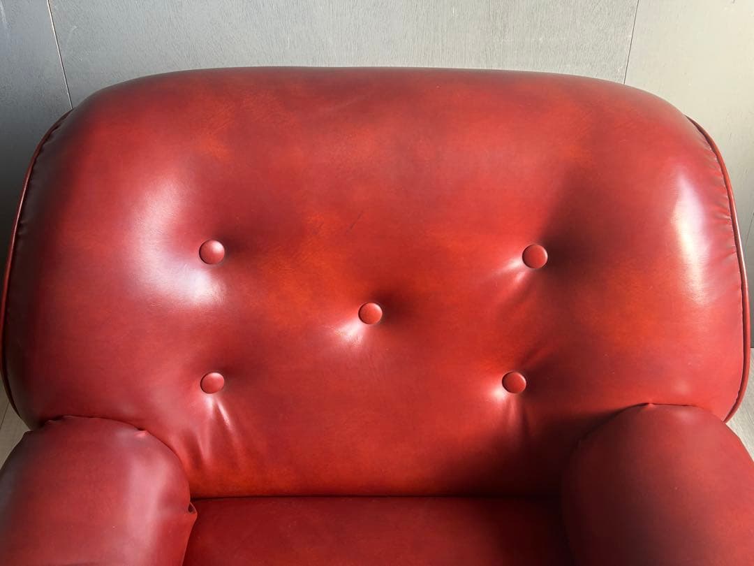 ①カリモク　karimoku オールドカリモク　レッド　レザー　アームソファ