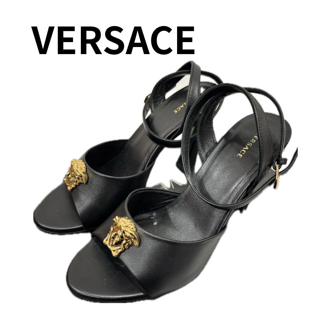 VERSACE ブラックレザーサンダル サイズ36