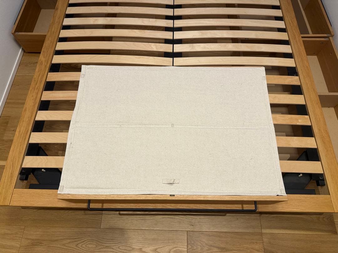 ★おっと★無印良品　ダブルベッドフレーム★収納4個付き　木製オーク