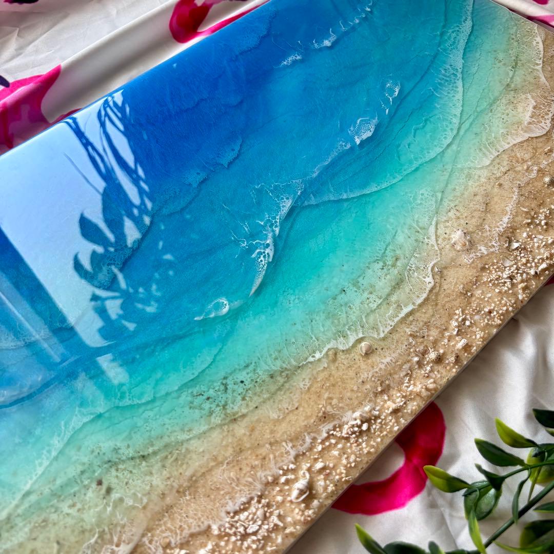 『okinawaの海を感じる』オーシャンレジンアート／杉板30×60