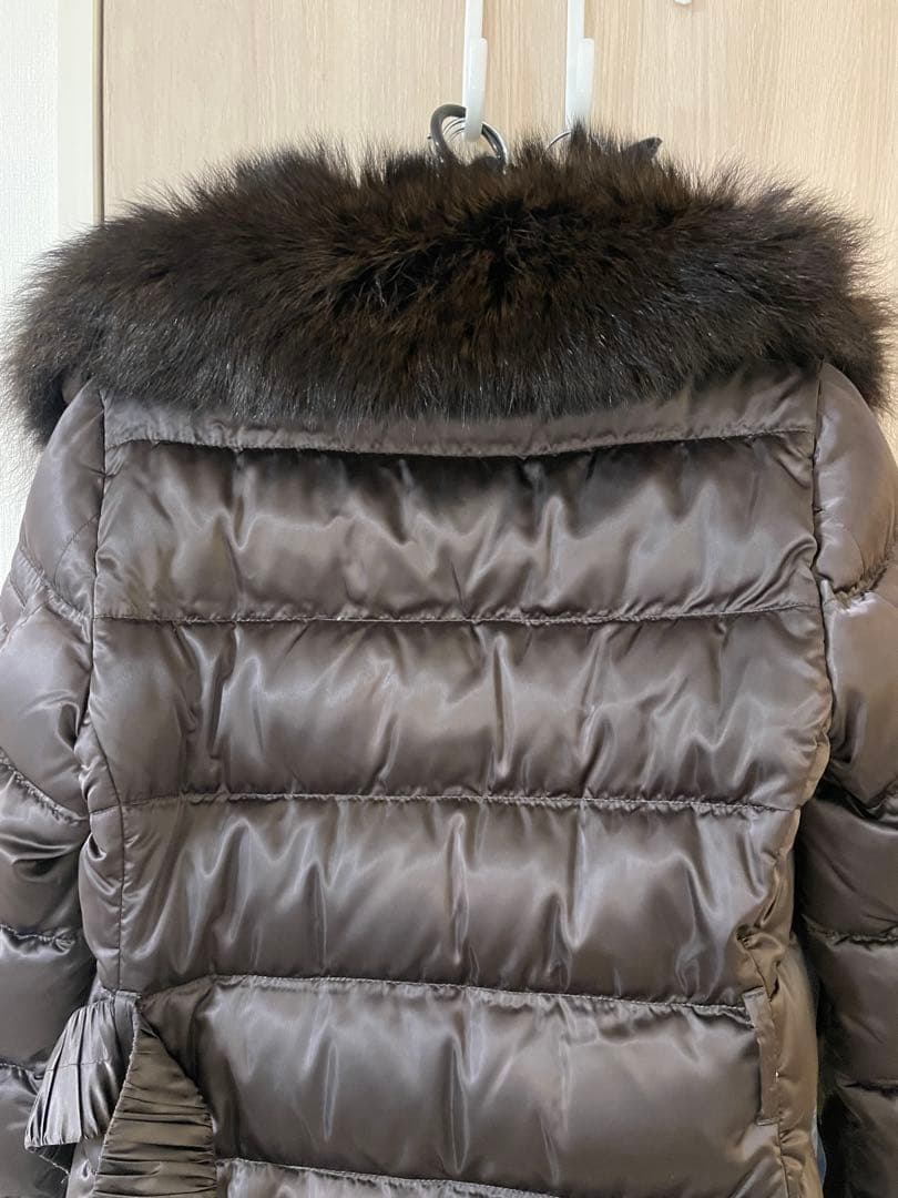 PRADA ダウンコート ロング ファー フード取外し　ベルト ダークブラウン