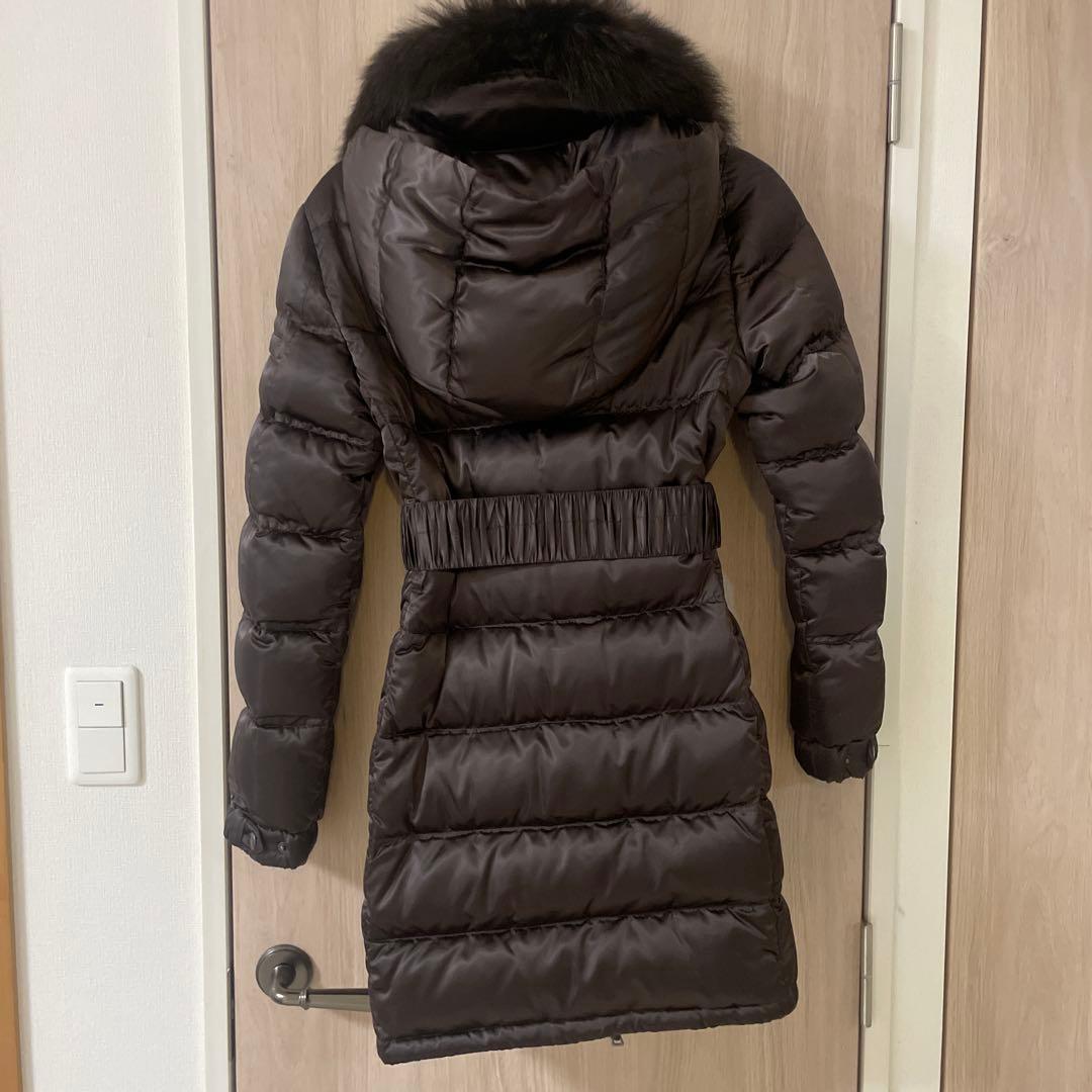 PRADA ダウンコート ロング ファー フード取外し　ベルト ダークブラウン