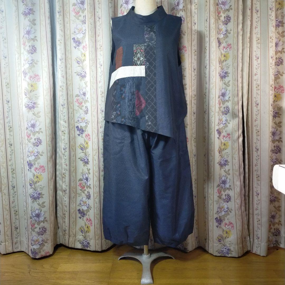 小豆です✿大島紬をつないだセットアップ　総裏仕立て　ハンドメイド♡