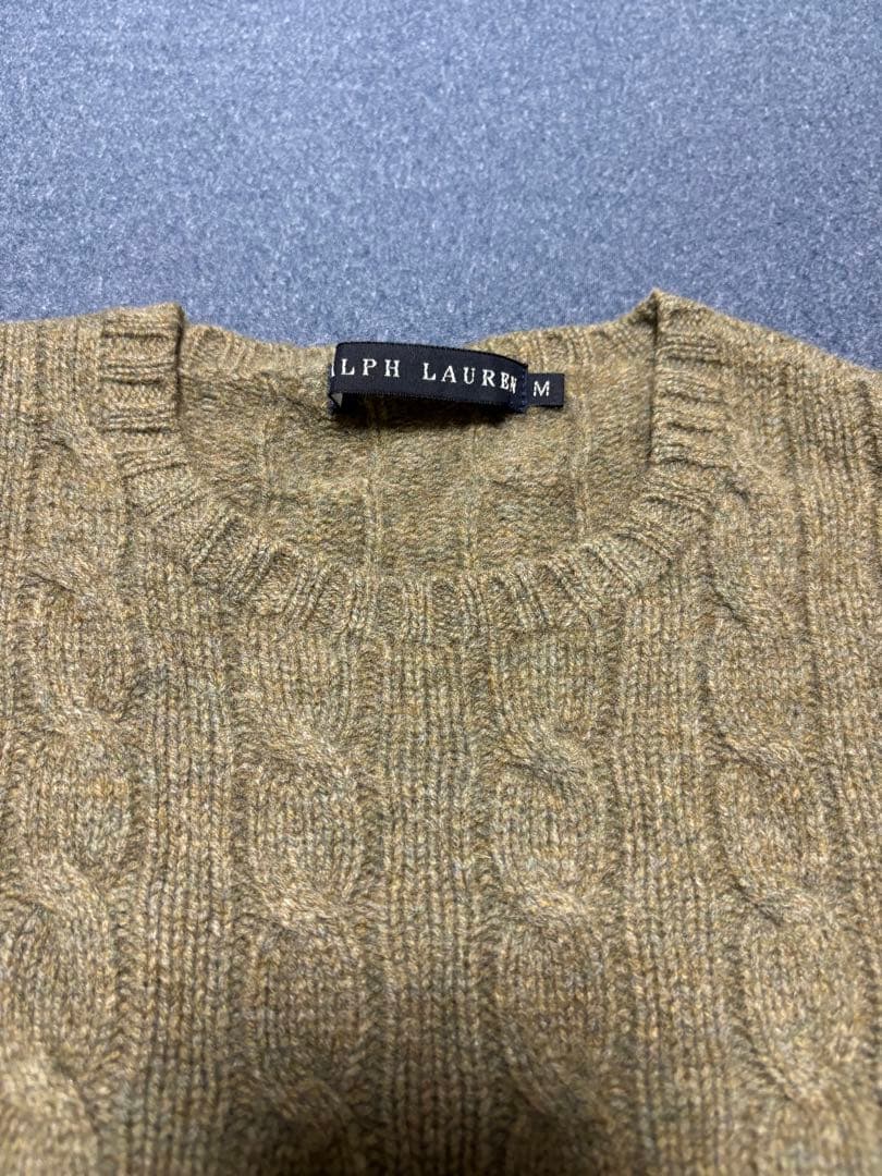 美品 カシミヤ17%ウール83%ラルフローレン ケーブル ニット カーキ