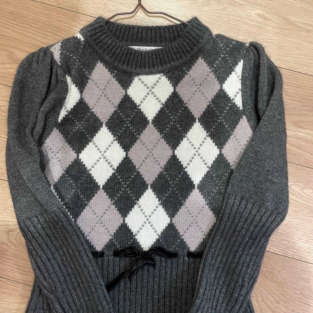 ワンピース Moor Argyle Ribbon Knit Dress