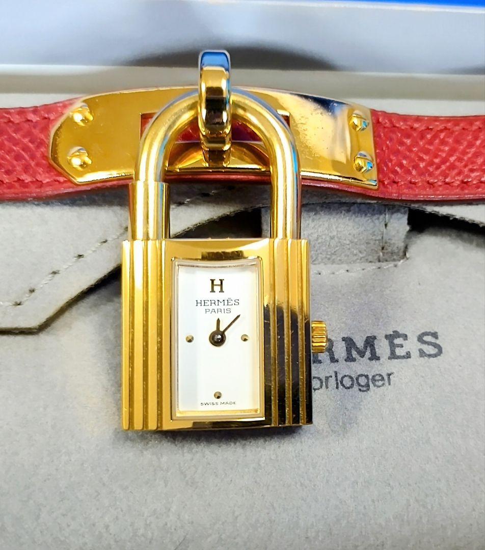HERMES エルメス ケリーウォッチ ゴールド 赤レザーバンド 可動未確認