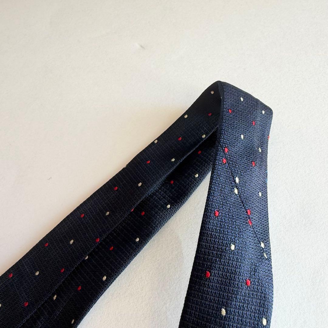 CHANEL シャネル　ネクタイ ネイビー 紺　赤　白　水玉模様　ドット柄