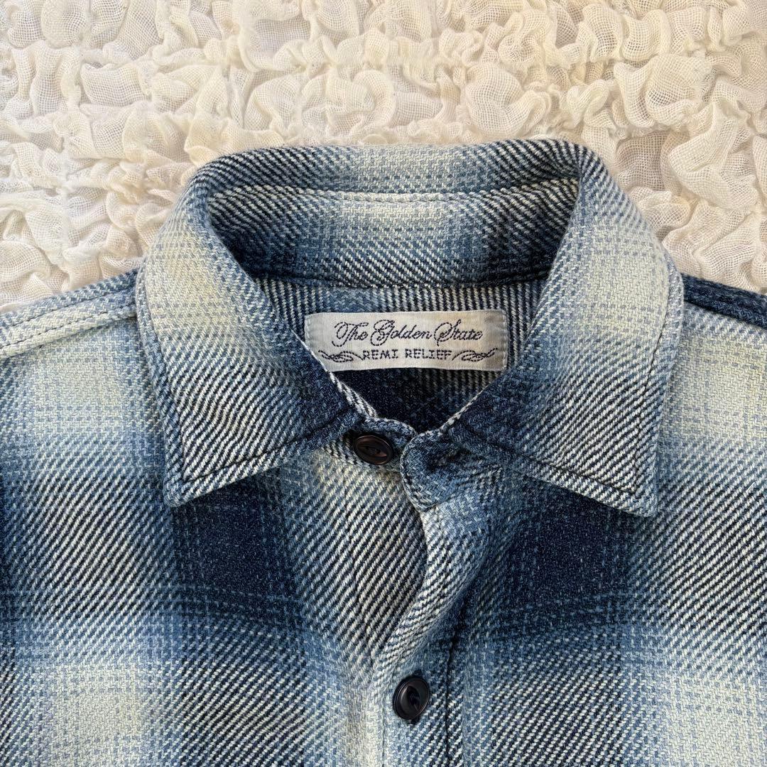美品 ビームスプラス別注 REMI RELIEF / インディゴフランネルシャツ