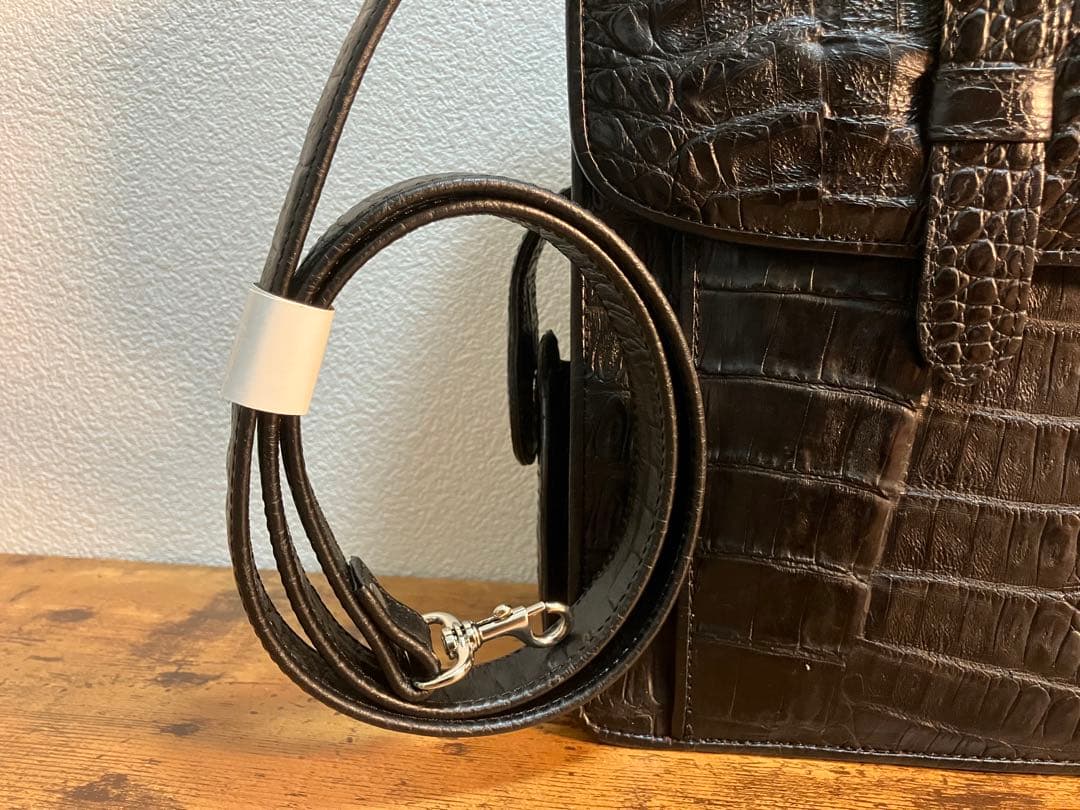 高級 カイマン 美品 ワイド 2way ビジネスバック マットタイプ 本革