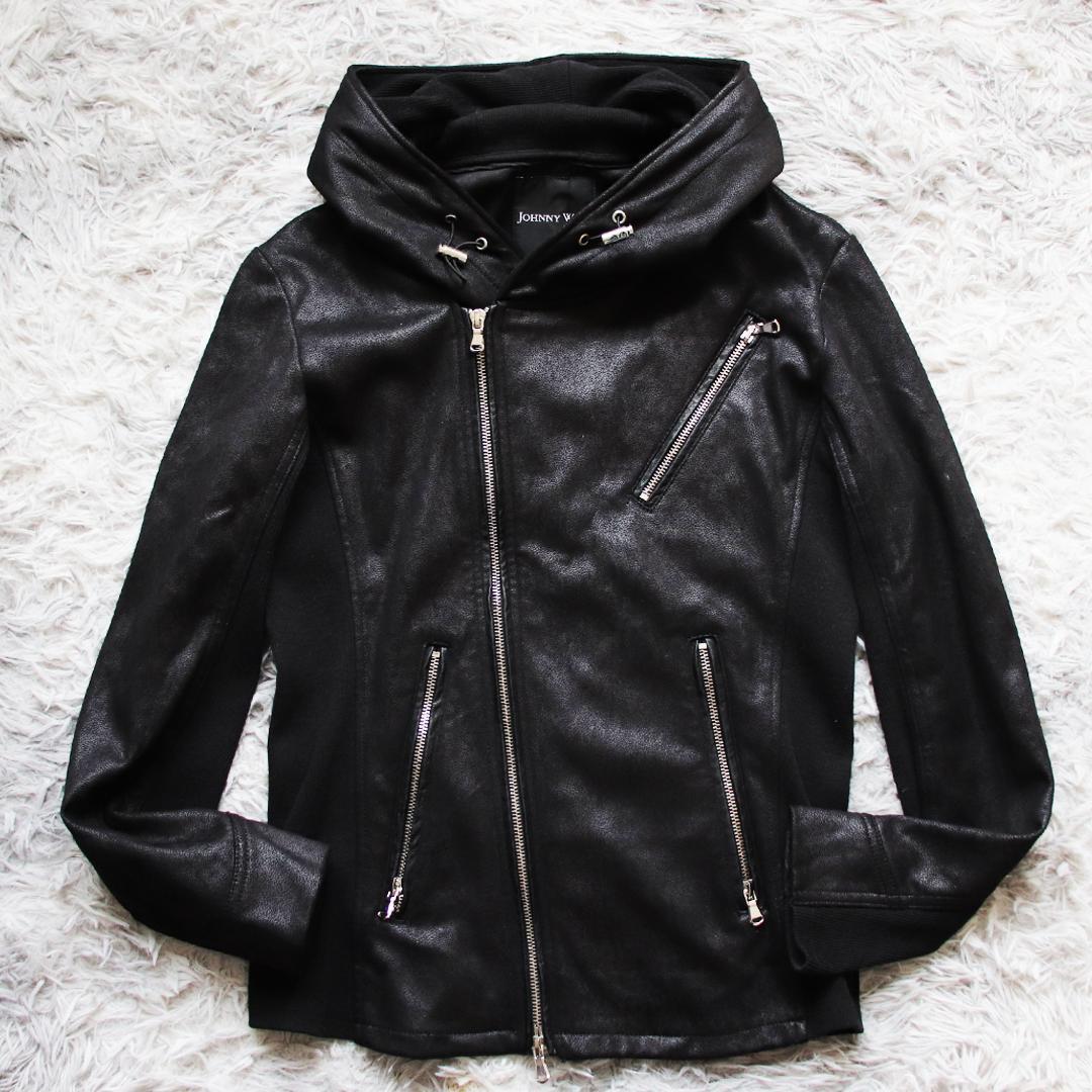 Y2K✨ジョニーウルフ フェイクレザーライダースパーカー ダブルジップ 切り替え