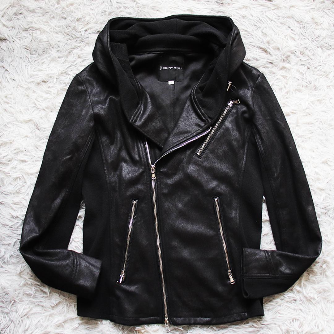 Y2K✨ジョニーウルフ フェイクレザーライダースパーカー ダブルジップ 切り替え