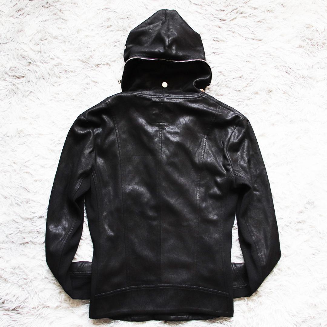 Y2K✨ジョニーウルフ フェイクレザーライダースパーカー ダブルジップ 切り替え
