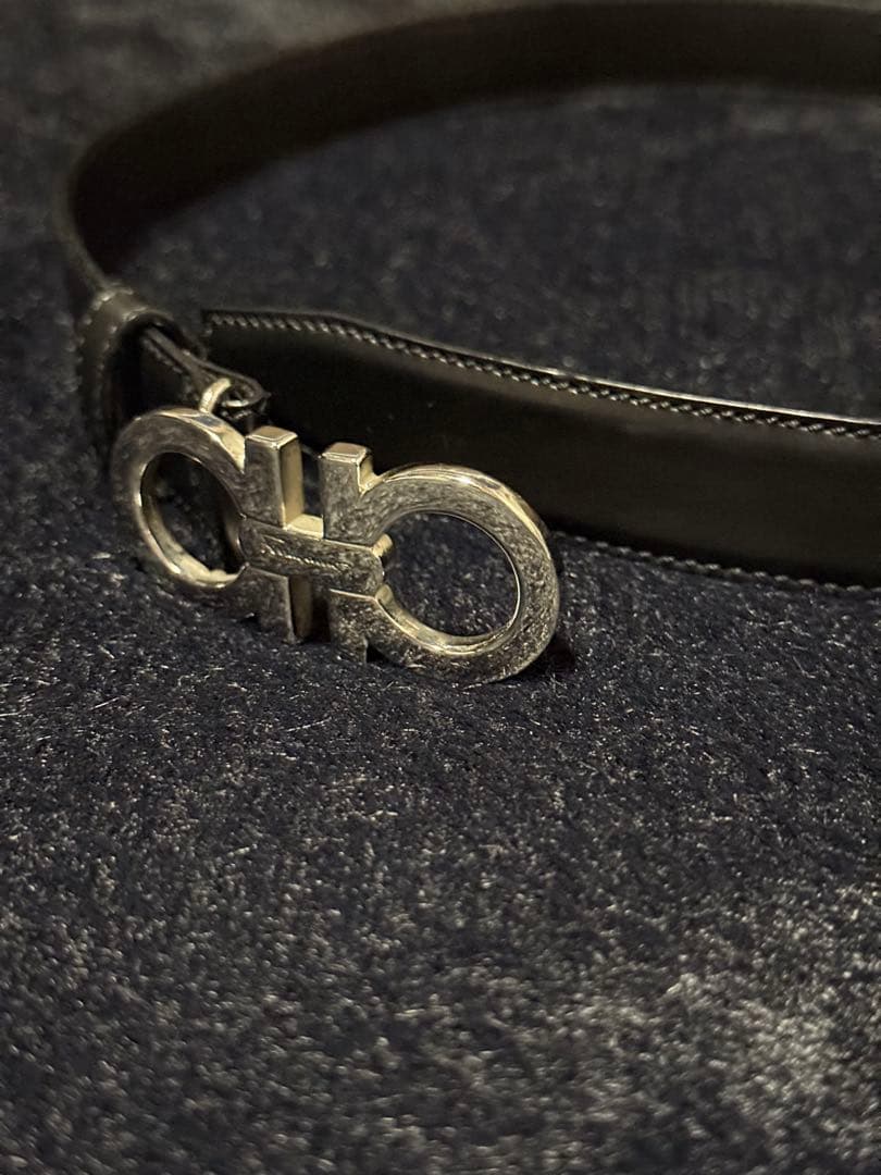 【美品】サルヴァトーレフェラガモ ダブルガンチーニ ベルトブラック シルバー黒