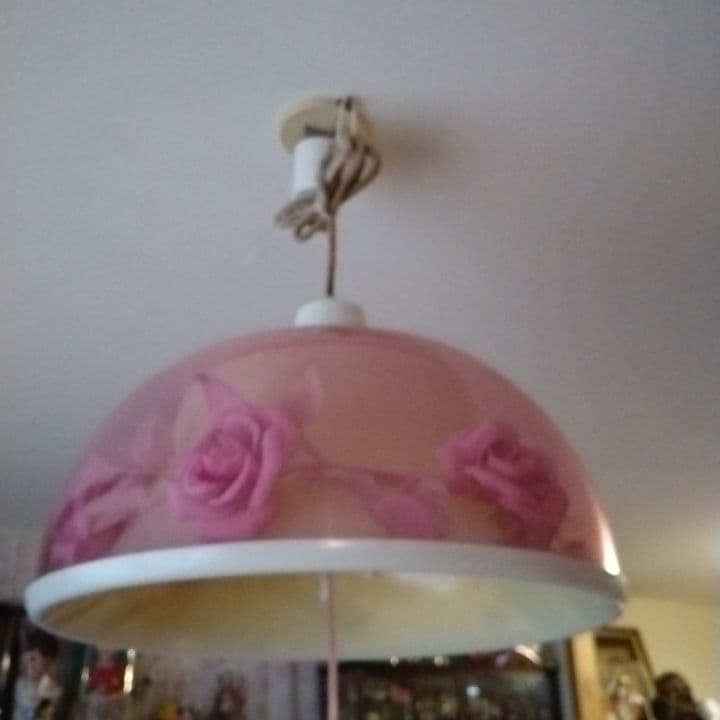 天井照明　造花入り　ピンク　昭和レトロ