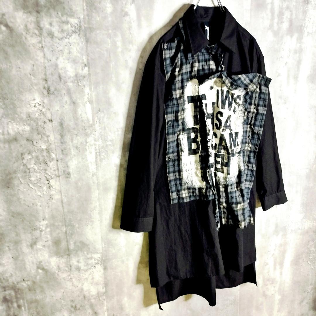 グラウンドワイ パッチワーク オンブレチェック ロング オーバーサイズシャツ 3